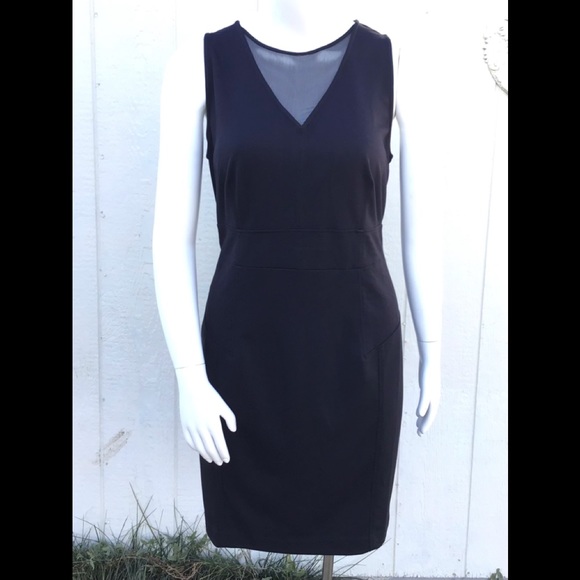 🆕NEW! Illusion Ponte Bodycon Sheath Dress with Mesh V-Neck, the perfect LBD - Picture 3 of 13